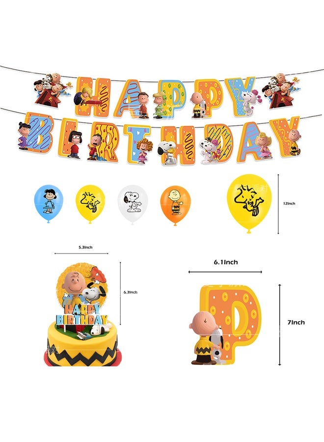 36 Pcs Cartoon Anime Snoopy Birthday Decorations Set Party Supplies Set Include Banner, Balloons, Hanging Swirls, Cake Cupcake Toppers, for Boys Girls Spidey Theme Party - Image 2
